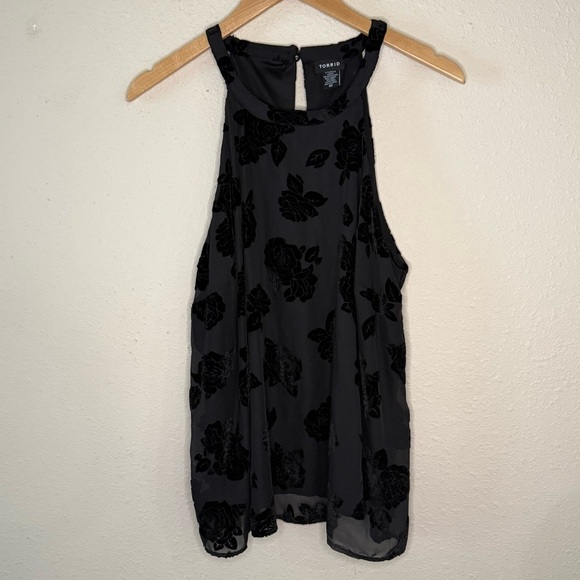 Torrid Velvet Burn Out Tank Black Floral Whimsigoth Romantic Women’s Sz 10 (00) - Picture 1 of 12